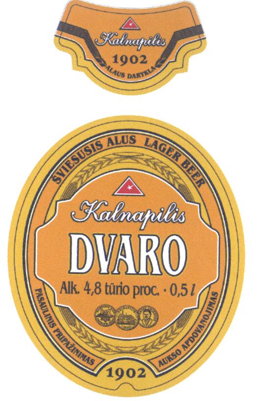 Prekės ženklas: Kalnapilis DVARO 1902 ŠVIESUSIS ALUS LAGER BEER